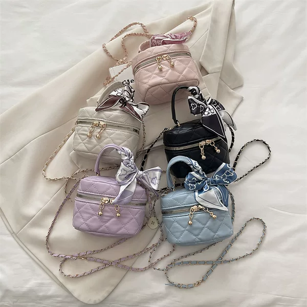Children's Bag 2026 New Style Silk Scarf Bow Small Chanel-Style Mini Bucket Bag Street Style Girls' Chain Crossbody Bag