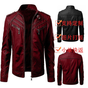 Factory Direct Sales 2023 Casual Export Leather Jacket Men's Wish Hot Sale European and American Fashion Zipper Stand Collar Jacket Wholesale