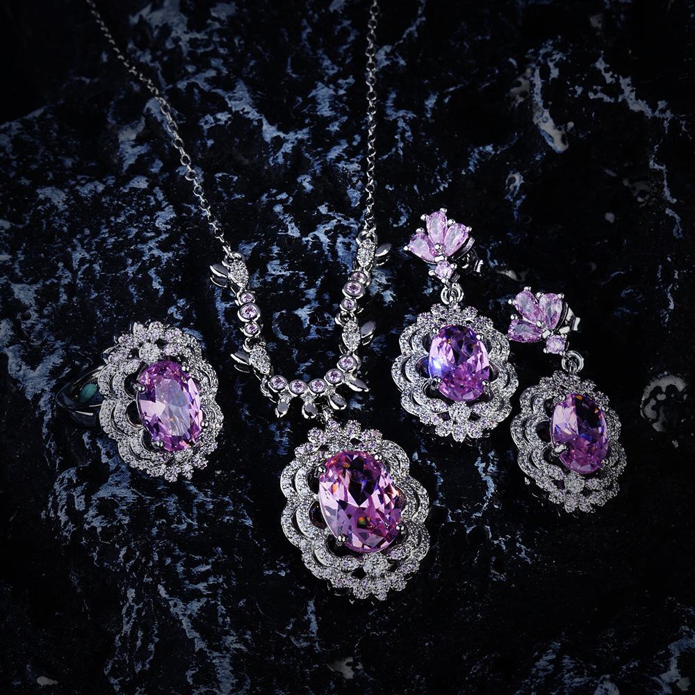 Fashion Oval Copper Plating Inlay Artificial Gemstones Womenu0027S Rings Earrings Necklace