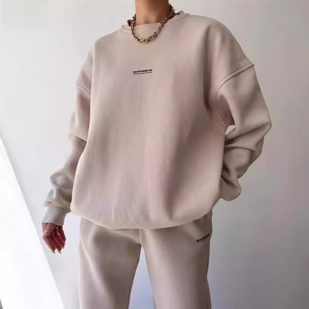 Damkläder ny kostym långärmad rundhalsad casual sweatshirt elastiska sportbyxor tvådelad kostym_voghion.com