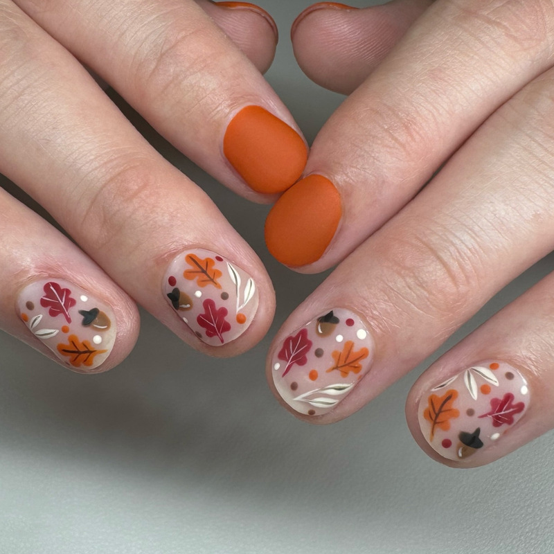Thanksgiving Orange Fallen Leaves Press-On Nails Autumn and Winter Maple Leaf Short Square Press-On Nails Ebay Hot-Selling Nail Art Pieces Foreign Trade Nails