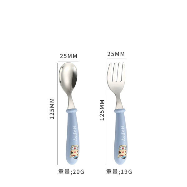 Pig【Blue】spoon+fork