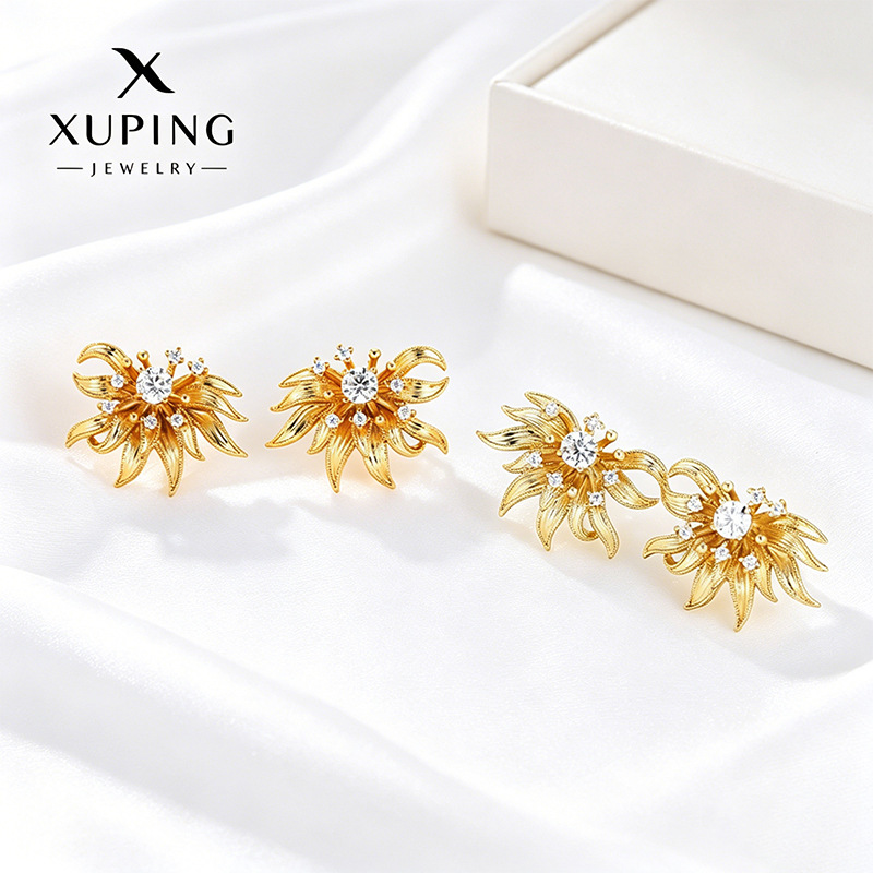 Xuping nicho de diseño de moda ligera de lujo flores pernos de orejas Europa y América transfronterizos aleación de cobre elegante temperamento orejas al por mayor mujeres