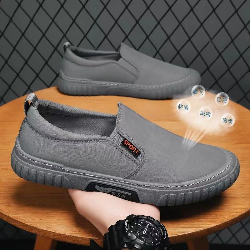 Оптовая продажа мужской обуви от производителя, весна 2025, новые повседневные туфли, парусиновые туфли, мужские дышащие туфли из ткани-зонтика, на одной ноге