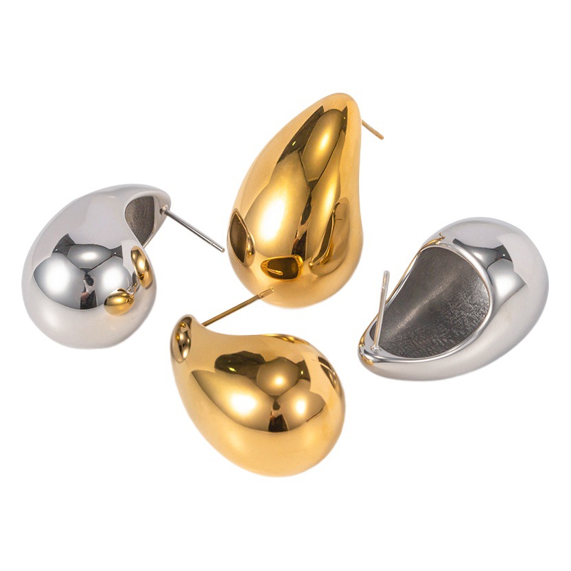 Diseño de alta gama sentido 18K oro gordito gota de agua pendientes de acero de titanio INS moda femenina todo partido pendientes geométricos al por mayor