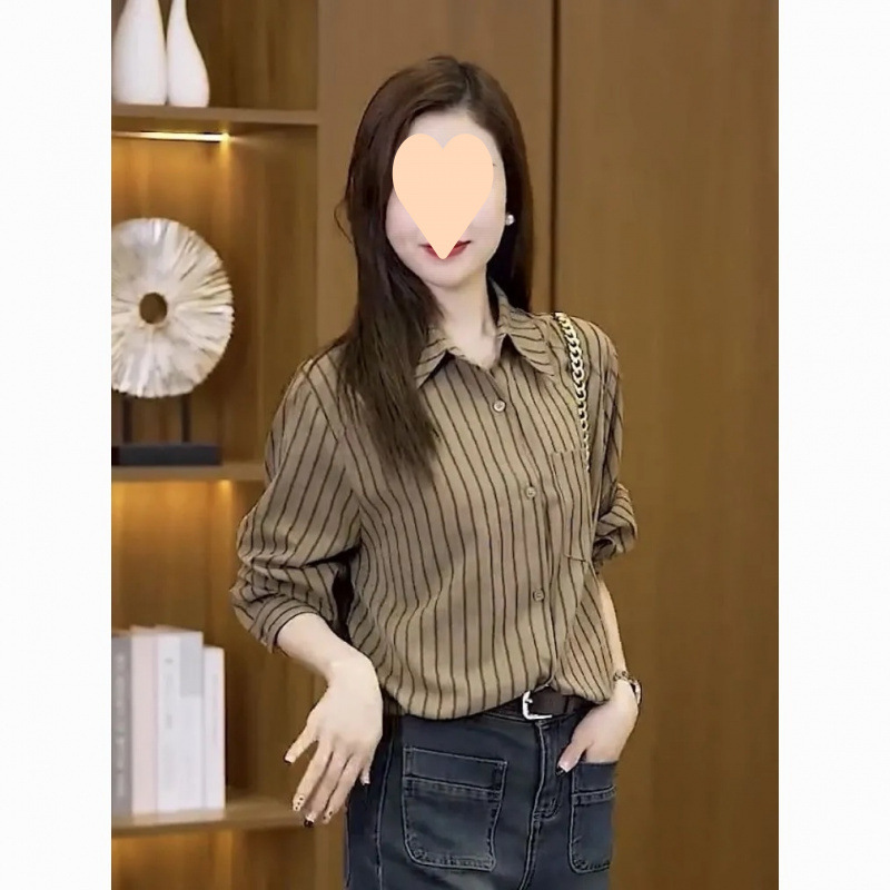 条纹短款衬衣女2025春季新款时尚衬衫宽松气质高级感收腰洋气小衫|undefined