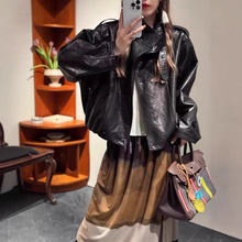 【塞恩皮衣】小羊皮机车真皮植鞣绵羊皮外套女2025春秋宽松皮夹克