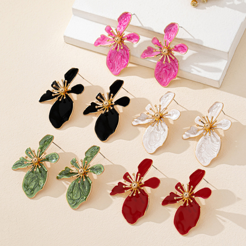Creative Colorful Dopamine Metal Irregular Design Large Flower Earrings for Women, Holiday Style Earrings