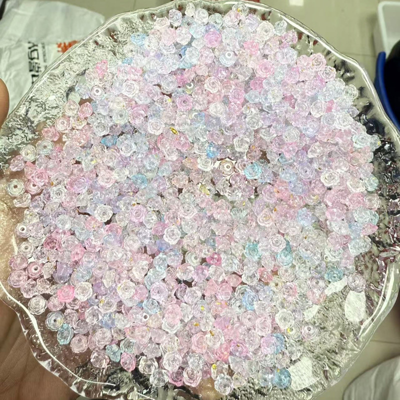 Luz nocturna brillante dorada rosa mini camellia acrílico diy cuentas hechas a mano al por mayor explosión de sonido