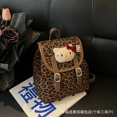 韩版豹纹磨砂大容量双肩包女2025新款时髦个性单肩包水桶包KT猫包