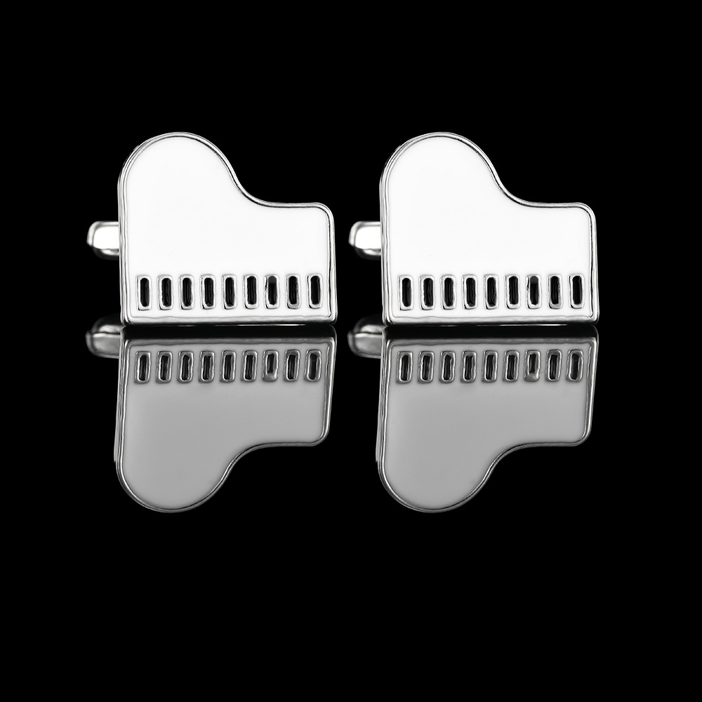 Moda europea y americana nota musical conjunto tambor violín piano guitarra forma metal mancuernas francés camisa mancuernas en stock