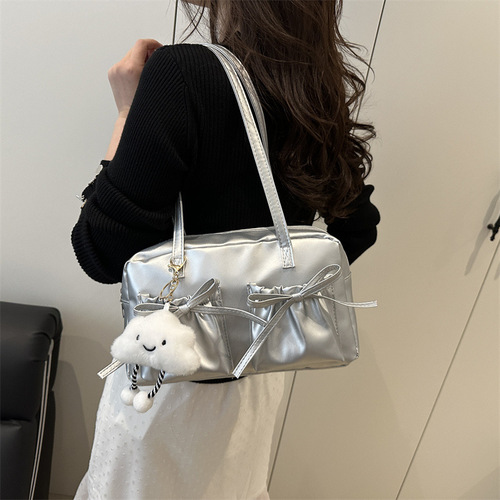 Cross-border niche bag, bowling bag, bow knot, underarm bag, all-matching large-capacity portable shoulder bag, tote women's bag