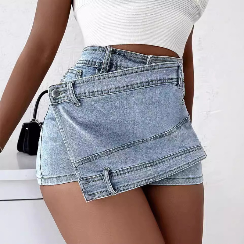 Plus Size Women's A-Line High-Waisted Irregular Wide-Leg Pants Korean Style Slimming Denim Skirt Pants Shorts Trendy Ins Fashion Brand Plus Size Women's A-Line High-Waisted Irregular Wide-Leg Pants Korean Style Slimming Denim Skirt Pants Shorts Trendy Ins Fashion Brand