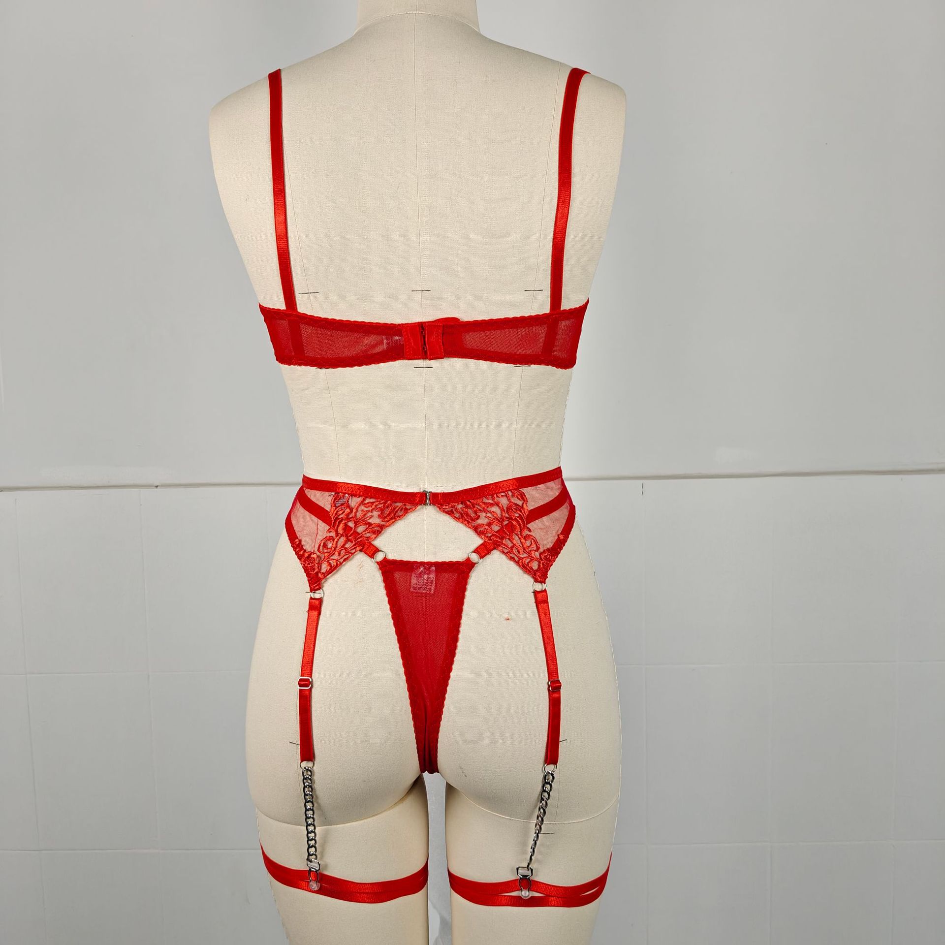 Women's Sexy Solid Color Stainless Steel Flower & Leaf Jewelry Indoor Home Sheer Bra Low Waist See-Through Sexy Lingerie display picture 5