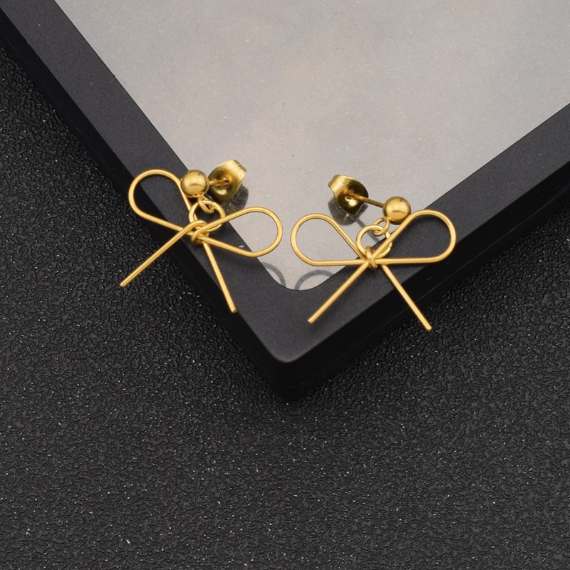 1 Pair IG Style Simple Style Bow Knot Plating Hollow Out Stainless Steel Drop Earrings display picture 6