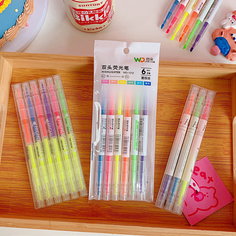 Simple Candy Color Double-headed Highlighter Students Marker Pen display picture 3