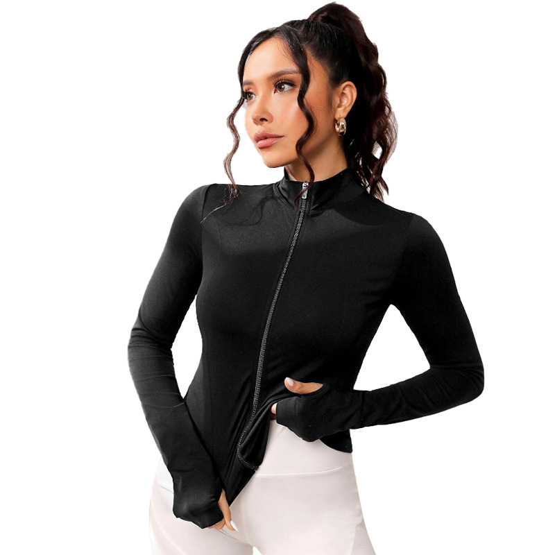Chaqueta deportiva con cremallera fina y ajustada de estilo explosivo, chaqueta de yoga de entrenamiento para correr, corbata de pie para mujer, manga larga
