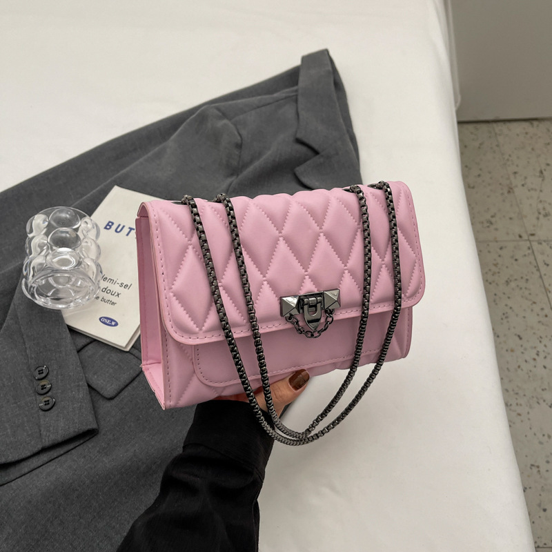 Retro axelremsväska med diamantmönster och kedja för damer_voghion.com