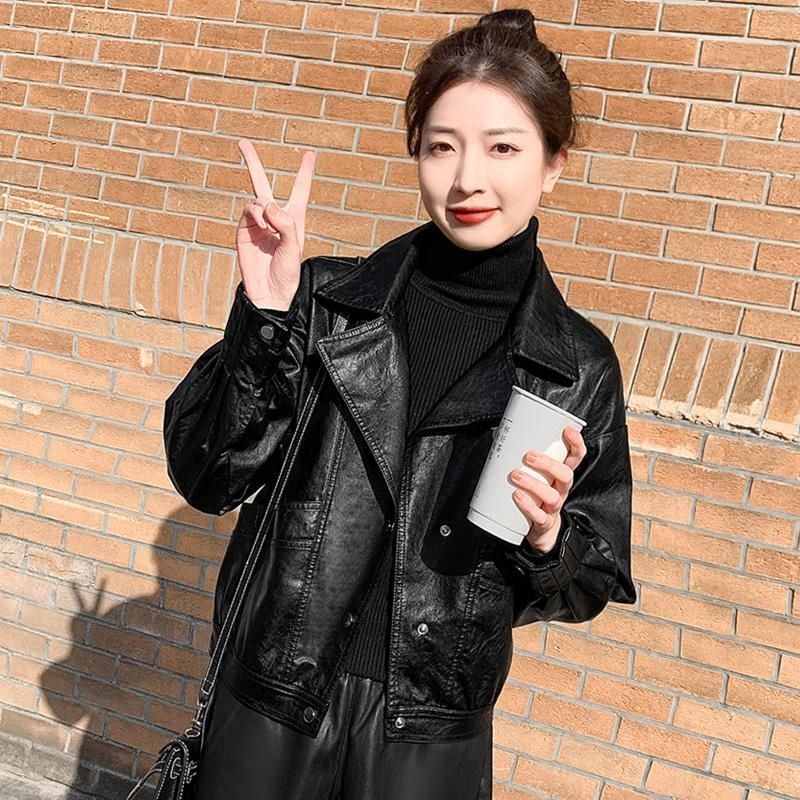 High-Quality Leather Shorts Suit 2025 New Women's Autumn and Winter Popular Leather Jacket Internet Celebrity Loose Short Outer Suit