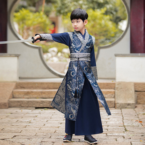 Chinese Prince Hanfu for kids boys Tang suit children's ancient folk costume Chinese warrior swordsman film drama cosplay robe performance clothes for baby