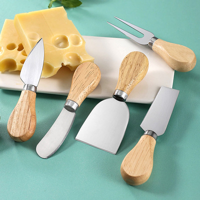 木柄不鏽鋼芝士刀套裝烘焙工具奶酪蛋糕披薩廚房小刀具