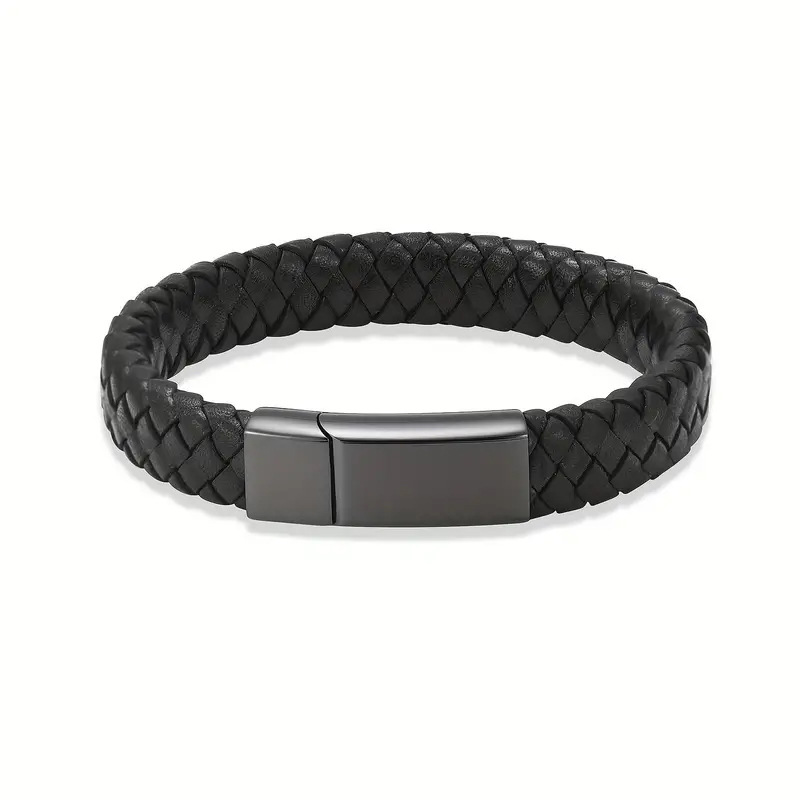 Cross-Border New European And American Men's Ash Retro Woven Leather Rope Magnetic Clasp Memorial Bracelet Bangle_voghion.com