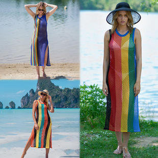 Cross-border European and American new beach blouse vest-style hollow sweater seaside vacation bikini swimsuit Beach Skirt