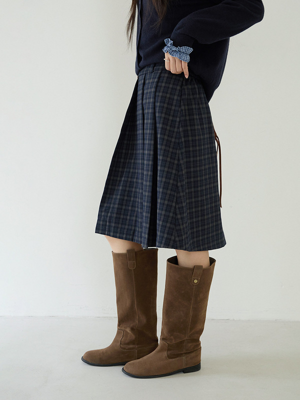 【欧凡】学院风复古格子高腰百褶半身裙女2025秋季显瘦A字裙3179|undefined