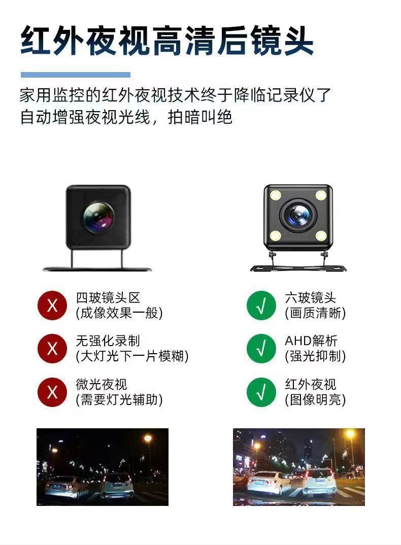 Three-Lens Wifi Dash Cam 4K High-Definition Front and Rear Recording, Reversing Image, Mobile Phone Connectivity, Multi-Language Support