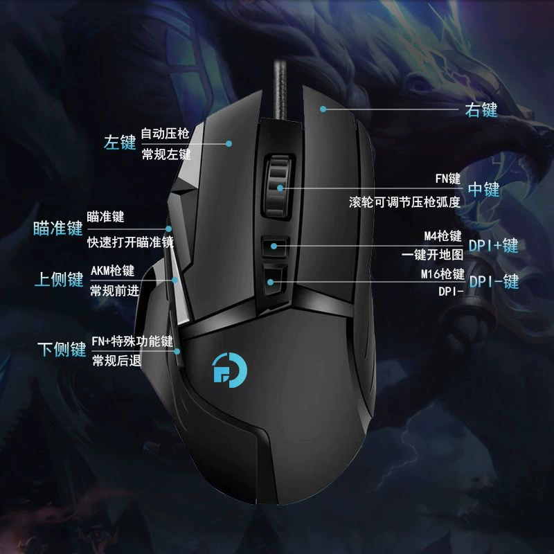 GANO гейминг мышь G502 кабельная макро сеть-кафе RGB давление пушка макро определение USB еда курица lolcf