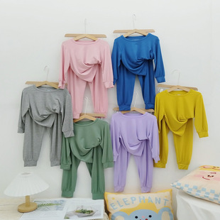 Children's Clothing Modal Long-sleeved Trousers Home Clothes New Air-conditioning Clothes for Spring, Summer and Autumn Children's Pajamas Thin Autumn Clothes and Pants