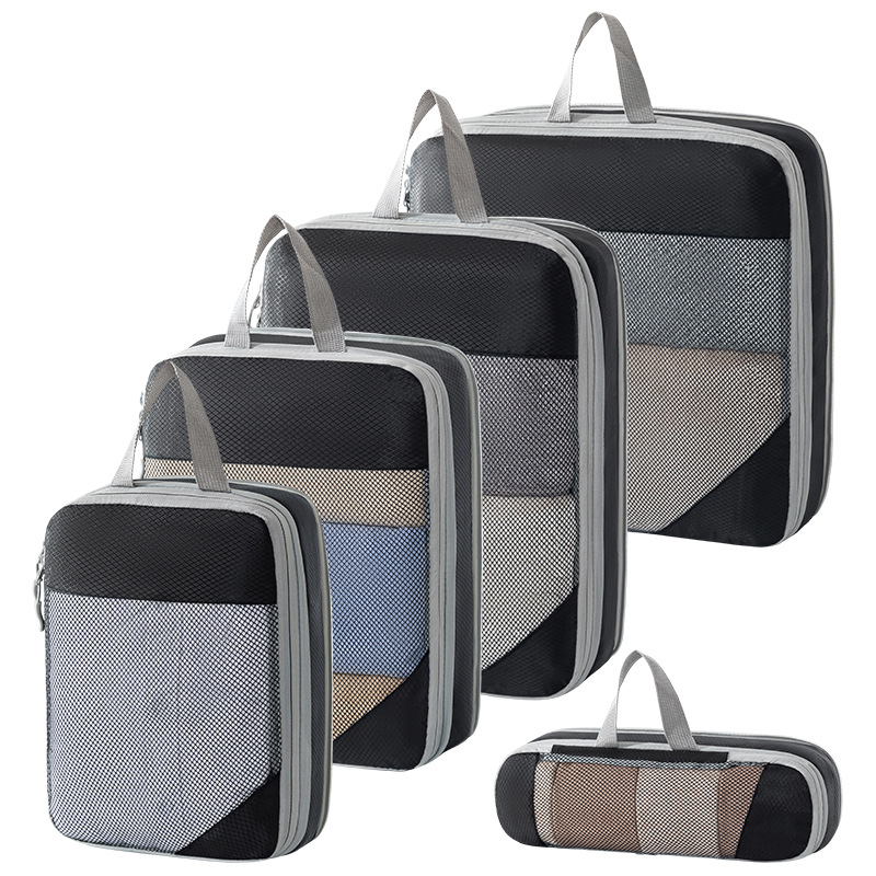 Cross-border compressed travel storage bag set of three, four, or five pieces for organizing and storing digital items, toiletries, shoes, luggage, and clothing