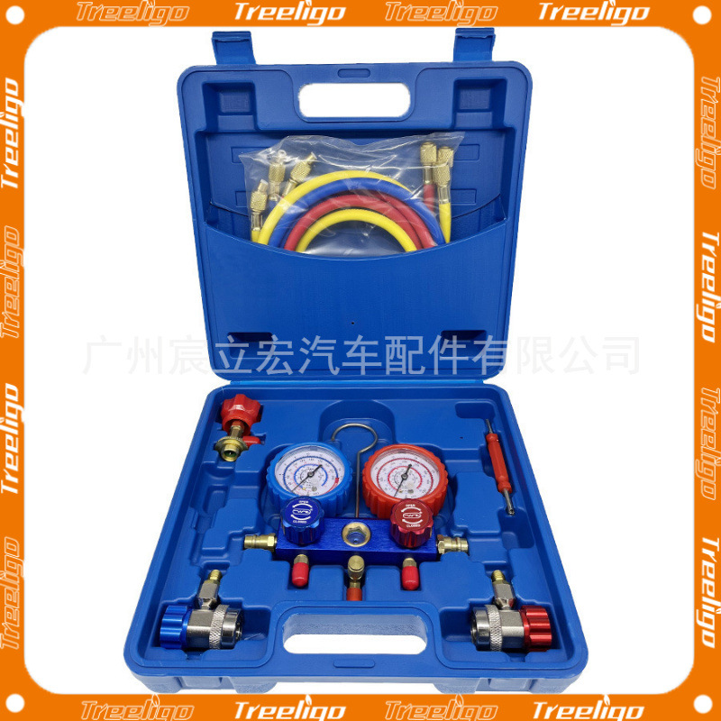 Juego de manómetro de refrigeración de aire acondicionado para automóvil con válvula de doble medidor de refrigerante anticolisión a prueba de explosiones/aceite