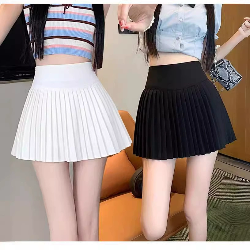 Черная юбка с половинкой женская летняя высокая талия плиссированная юбка 2024 новая весна короткая юбка юбка А-образная юбка тонкая юбка юбка-зонтик летом
