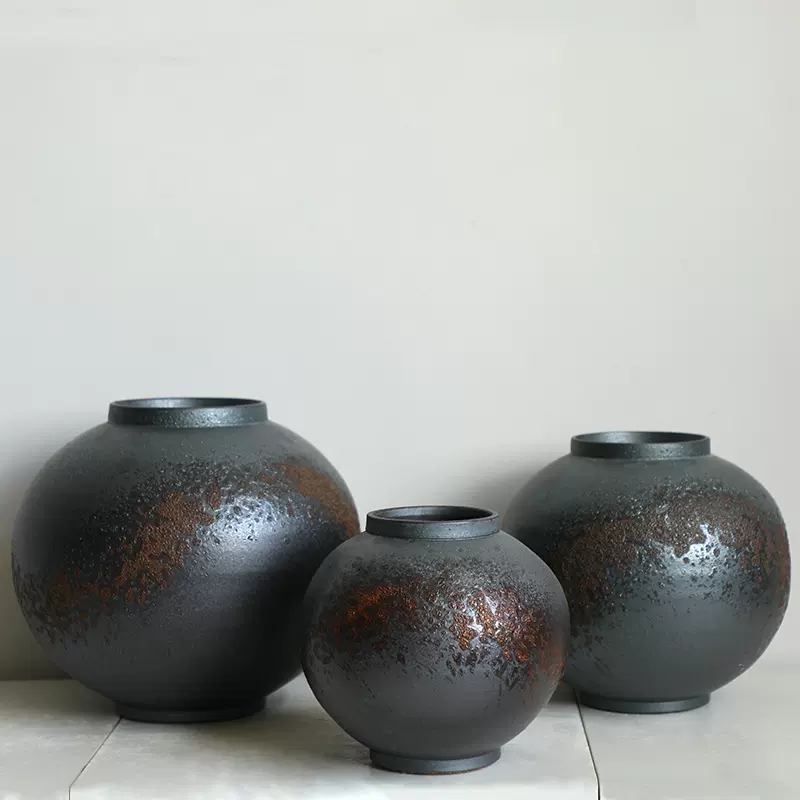 日式陶瓷花瓶ins风客厅插花装饰月亮陶罐高级感侘寂中式禅意摆件