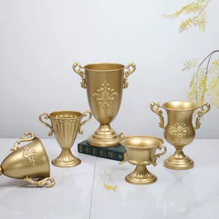 欧式复古花瓶高级感摆件婚礼派对装饰金属花盆餐桌中心金色插花器