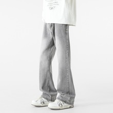 烟灰色复古牛仔裤男潮牌美式高街宽松垂感阔腿休闲拖地长裤子