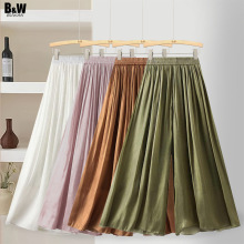 休闲珠光百褶阔腿长裙裤女2024夏新中式国风垂感大摆防晒休闲裤