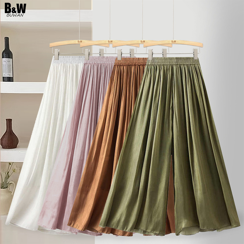 休闲珠光百褶阔腿长裙裤女2024夏新中式国风垂感大摆防晒休闲裤