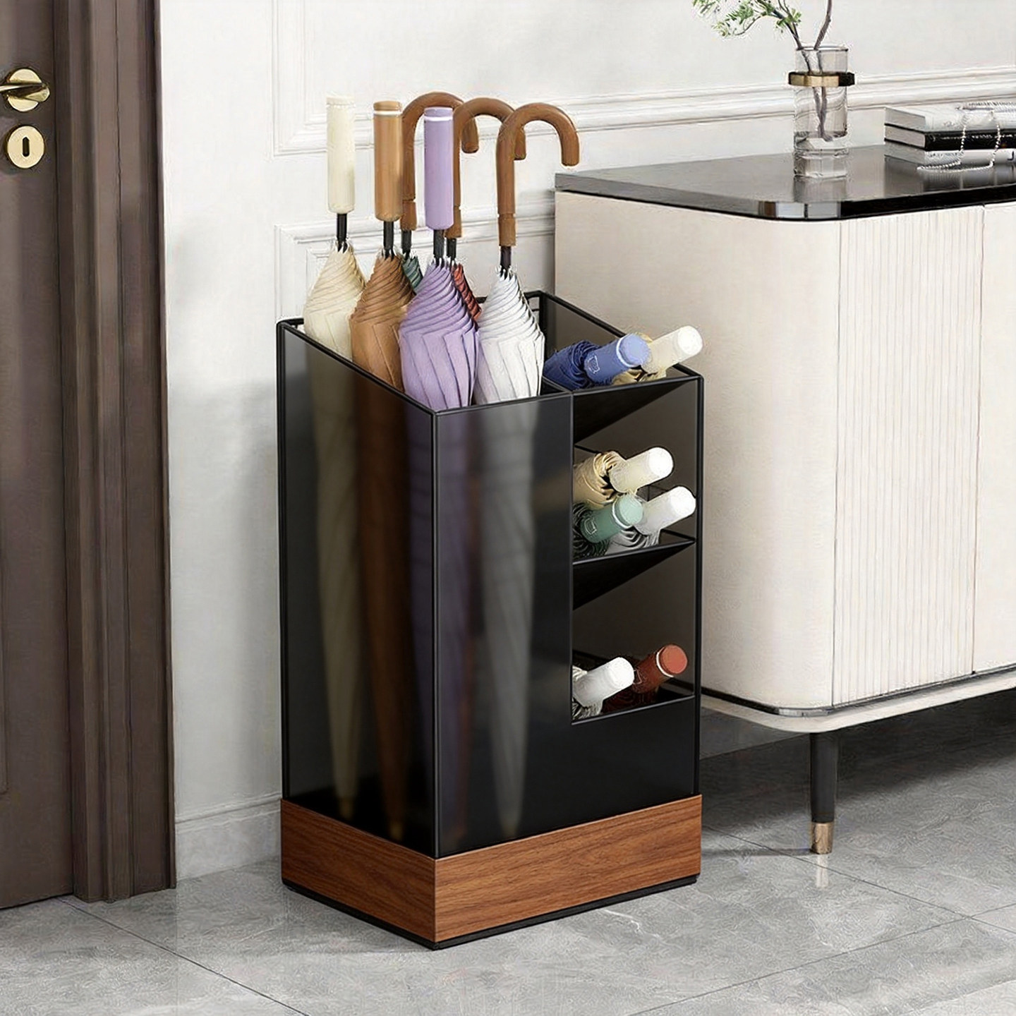 Umbrella Storage Rack, Water-Draining Umbrella Stand, Long-Handled Umbrella Holder, Multi-Layer Folding Umbrella Rack, Commercial Hotel Lobby Umbrella Holder