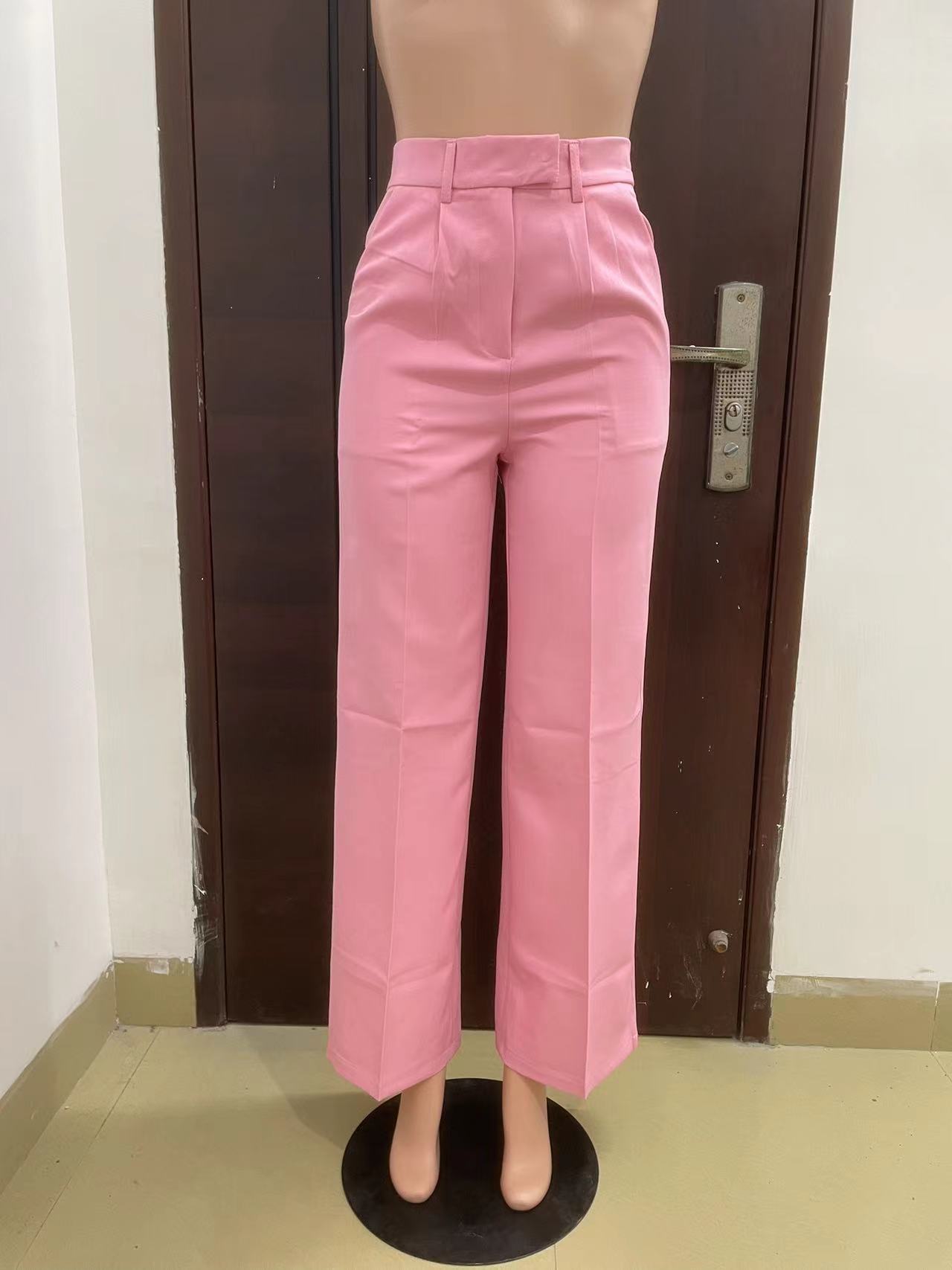 High waisted straight wide leg casual trousers_mkmklike.com