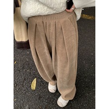 加绒灯芯绒裤子女2023冬加厚宽松阔腿裤直筒显瘦百搭休闲裤拖地裤