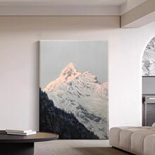 手绘油画《日照金山》玄关挂画客厅沙发背景装饰画肌理中式壁画