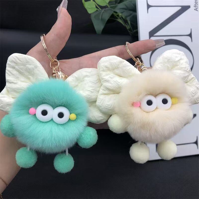 New Cute Rex Rabbit Plush Bow Coal Ball Gump Bag Pendant School Bag Car Doll Hanging Keychain