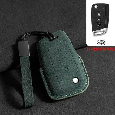 CC full package ID4 shell, Car key bag - volkswagen-g-model-dark-green-leather-rope