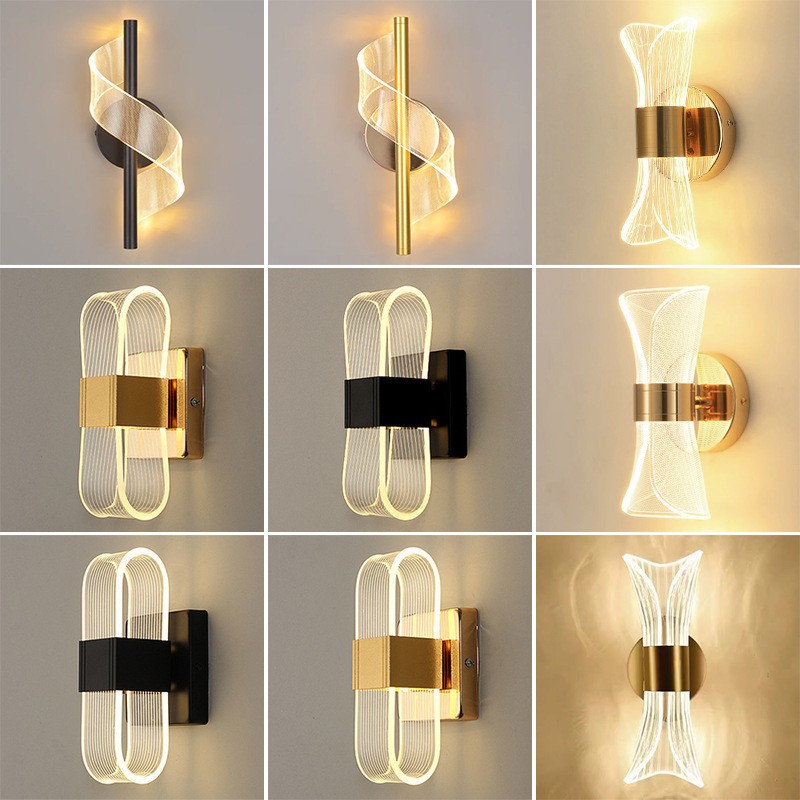Luz de cabecera del dormitorio, lámpara de fondo de la sala de estar, escalera de lujo moderna y sencilla, pasillo de la habitación del hotel, red creativa de lámpara de pared roja