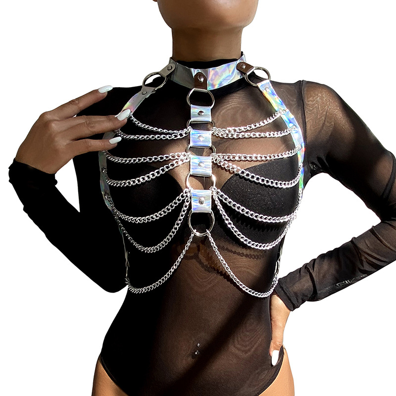 Transfronterizo europeo y americano moda metal cadena ropa joyería vinculante láser hueco chaleco superior sexy cuerpo cadena