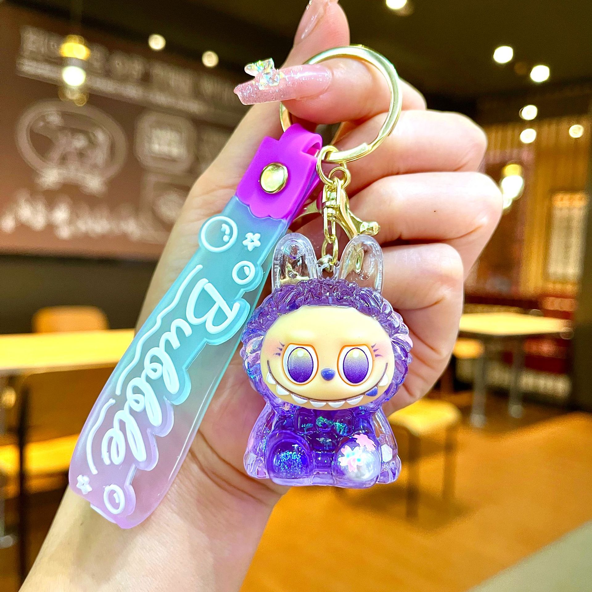 Red red acrílico tela pequeña arena flotante llavero lindo muñeca caja ciega adornos bolsos colgantes regalo llavero