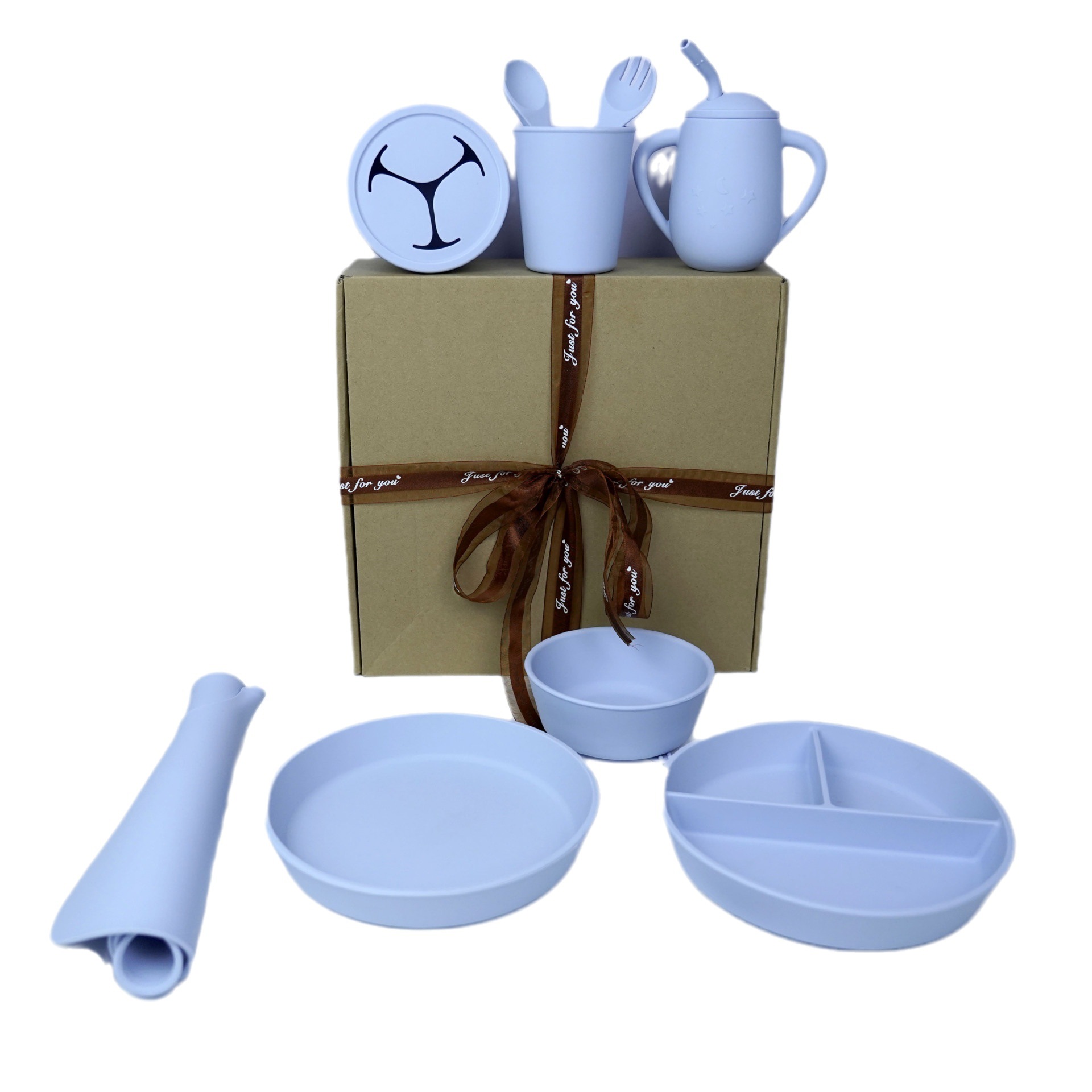 Alimentación transfronteriza vajilla de silicona placa tenedor cuchara de silicona traje de comida bebé traje de bebé conjunto de 10 piezas