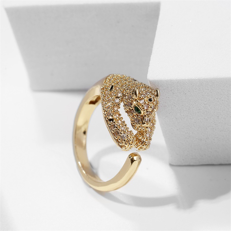 Fashion Three-dimensional Leopard Copper Inlaid Zirconium Open Ring display picture 6